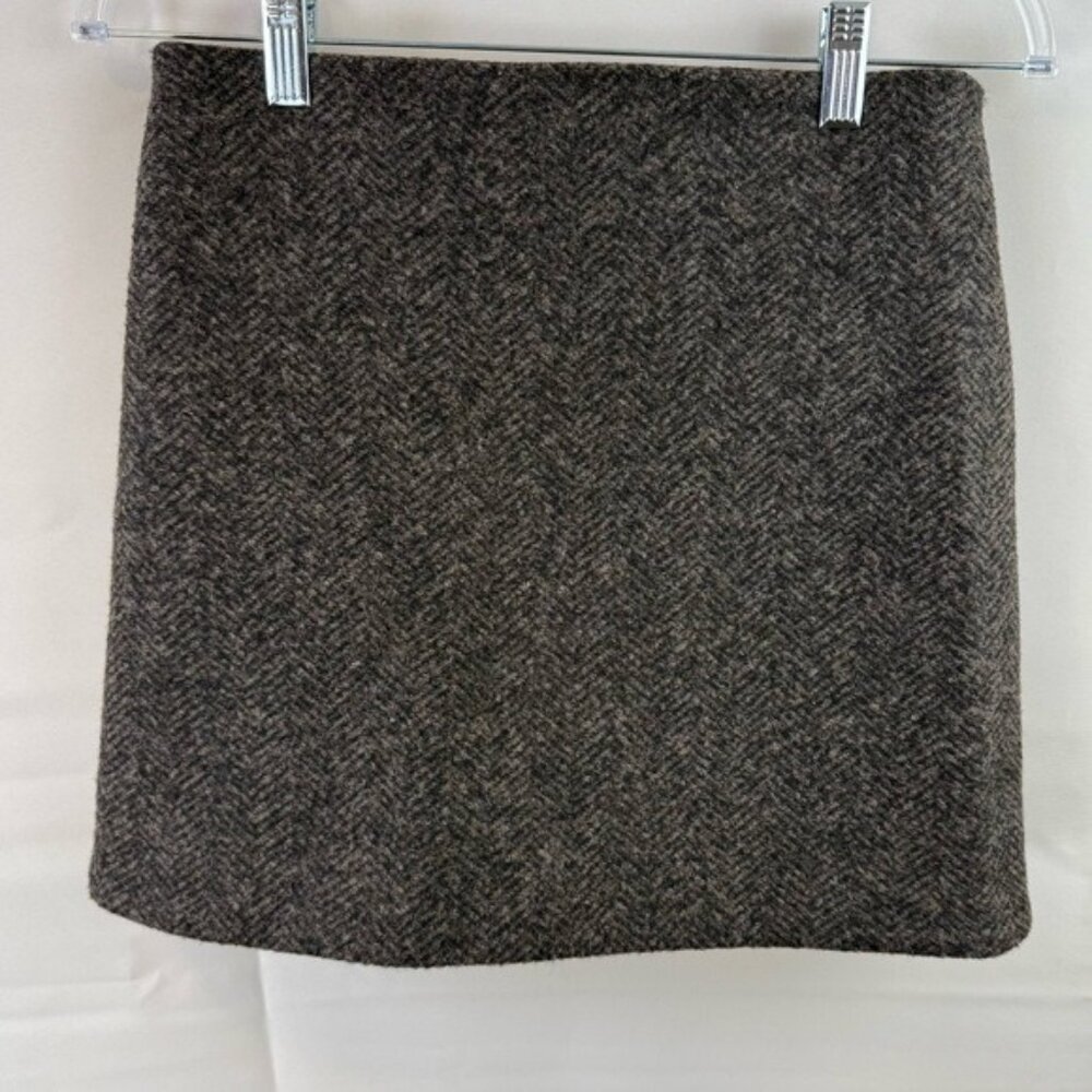 COS Wool Blend Herringbone Mini Skirt Womens 4 Gray Brown Tweed Lined Academia